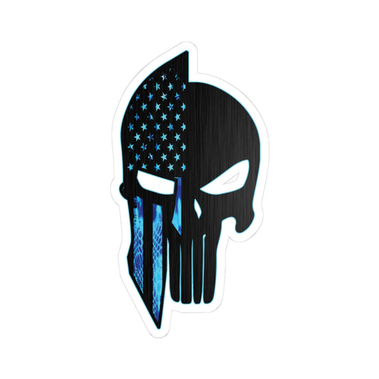 Blue Spartan Warrior Skull Thin Blue Line Police Support Sticker ArtKiss-Cut Stickers