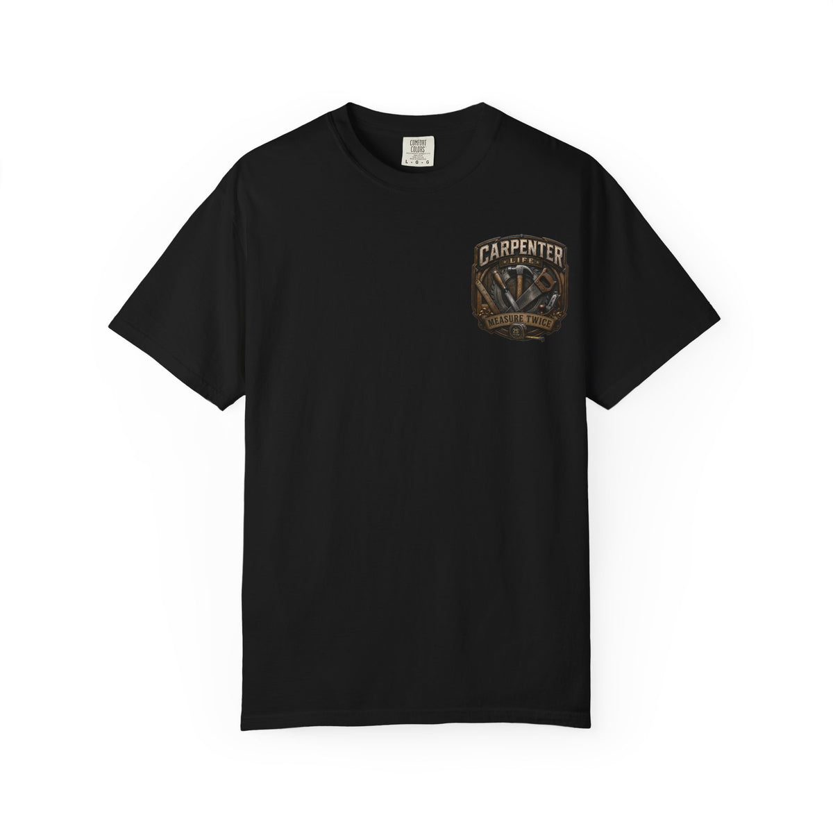 Carpenter Life T-Shirt – 'Measure Twice' Vintage Tool Emblem
