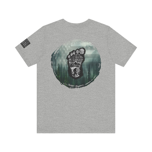 Bigfoot American Flag Camo Tee, Sasquatch Patriotic Shirt, Unisex Graphic Tee, Outdoor Adventure Top, Men's Women's Tee