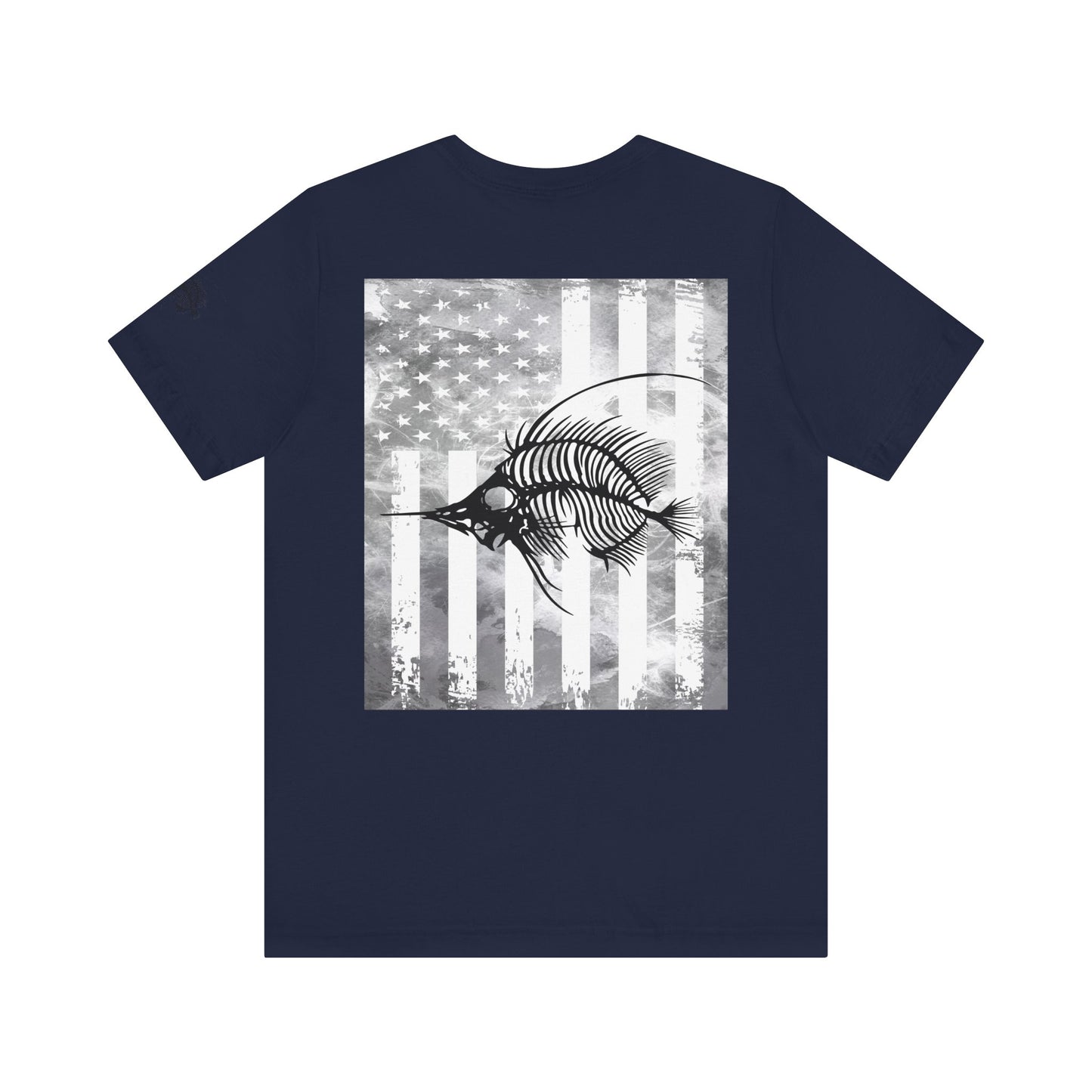 Fish Skeleton Grunge American Flag Tee, Patriotic USA Shirt, Vintage American Flag