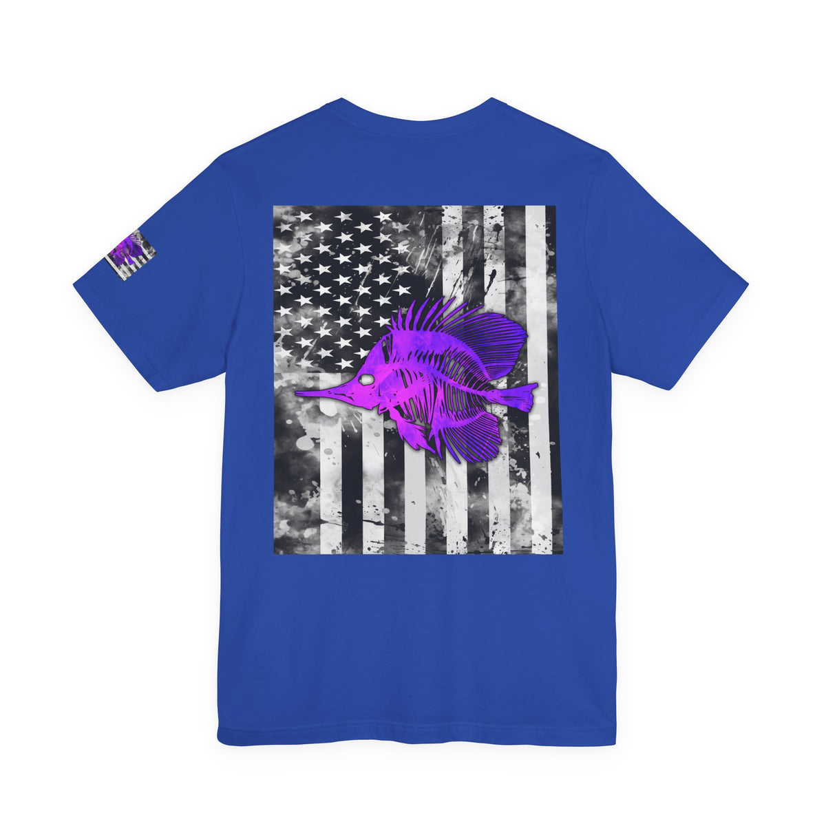 Purple Fish Angler Grunge American Flag Tee, Patriotic USA Shirt, Vintage American Flag