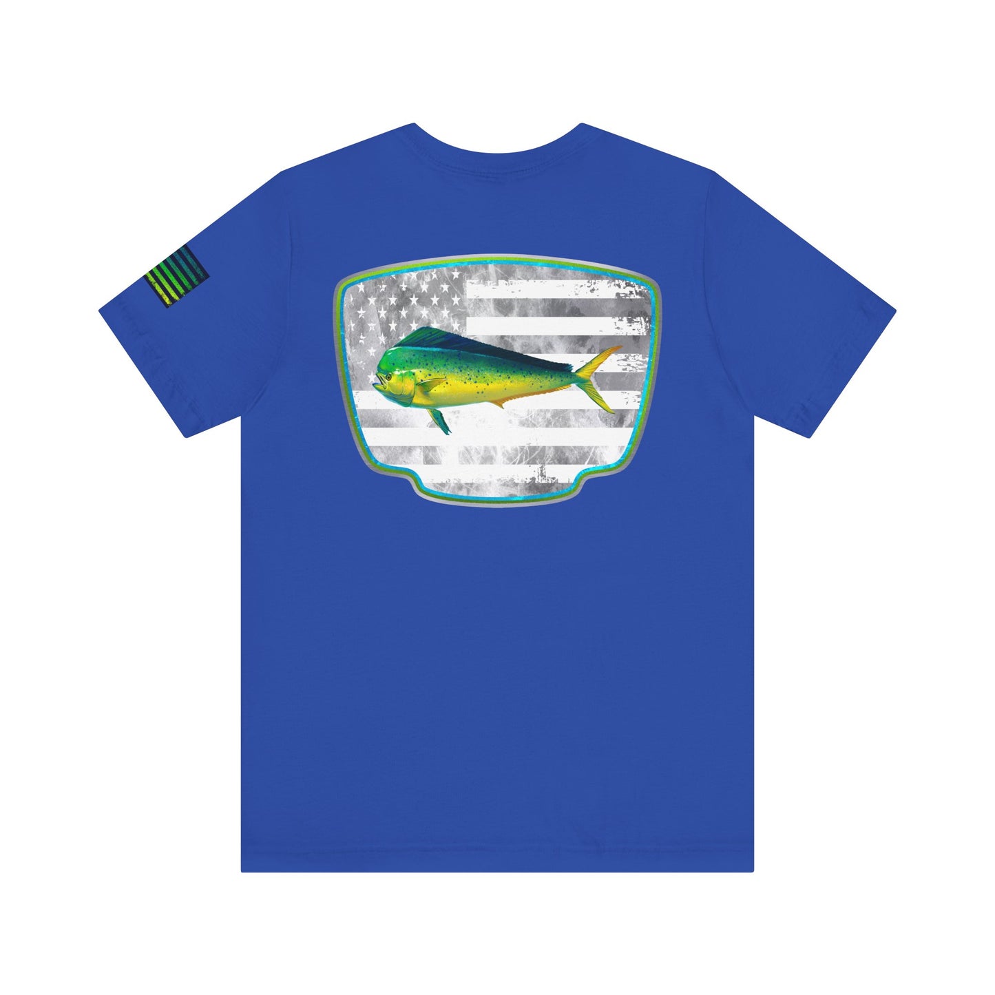 Mahi Mahi Sunglass Badge Tee – White Distressed Flag Fishing Shirt