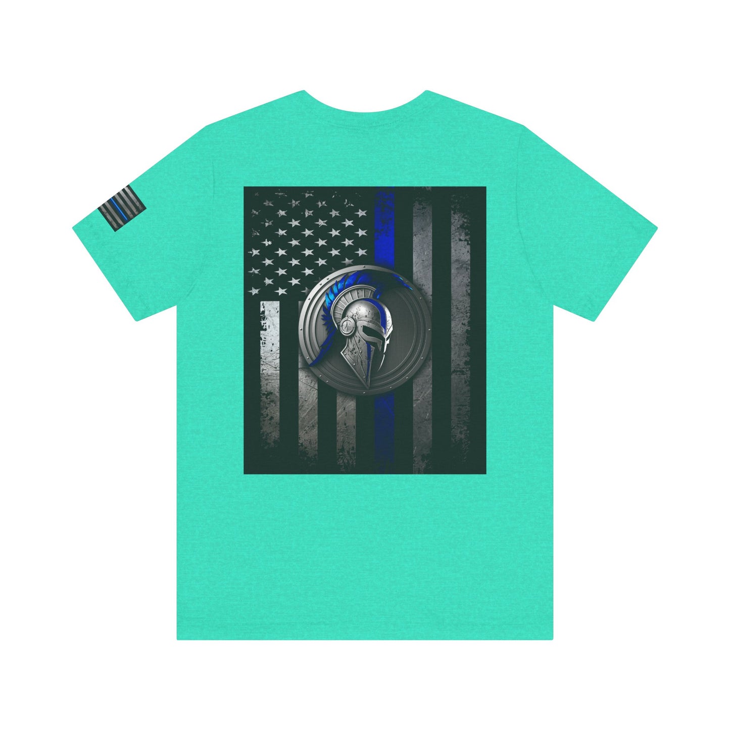 Spartan Helmet Flag Shirt – Thin Blue Line American Patriotic Tee for Law Enforcement Support