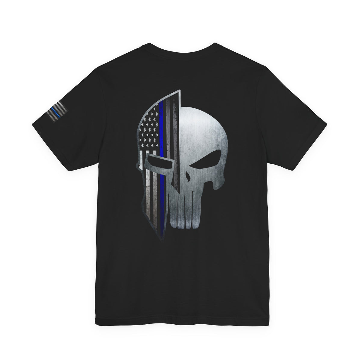 Grunge Metal Spartan Thin Blue Line American Flag T-Shirt – Honor & Valor Police Tribute Tee