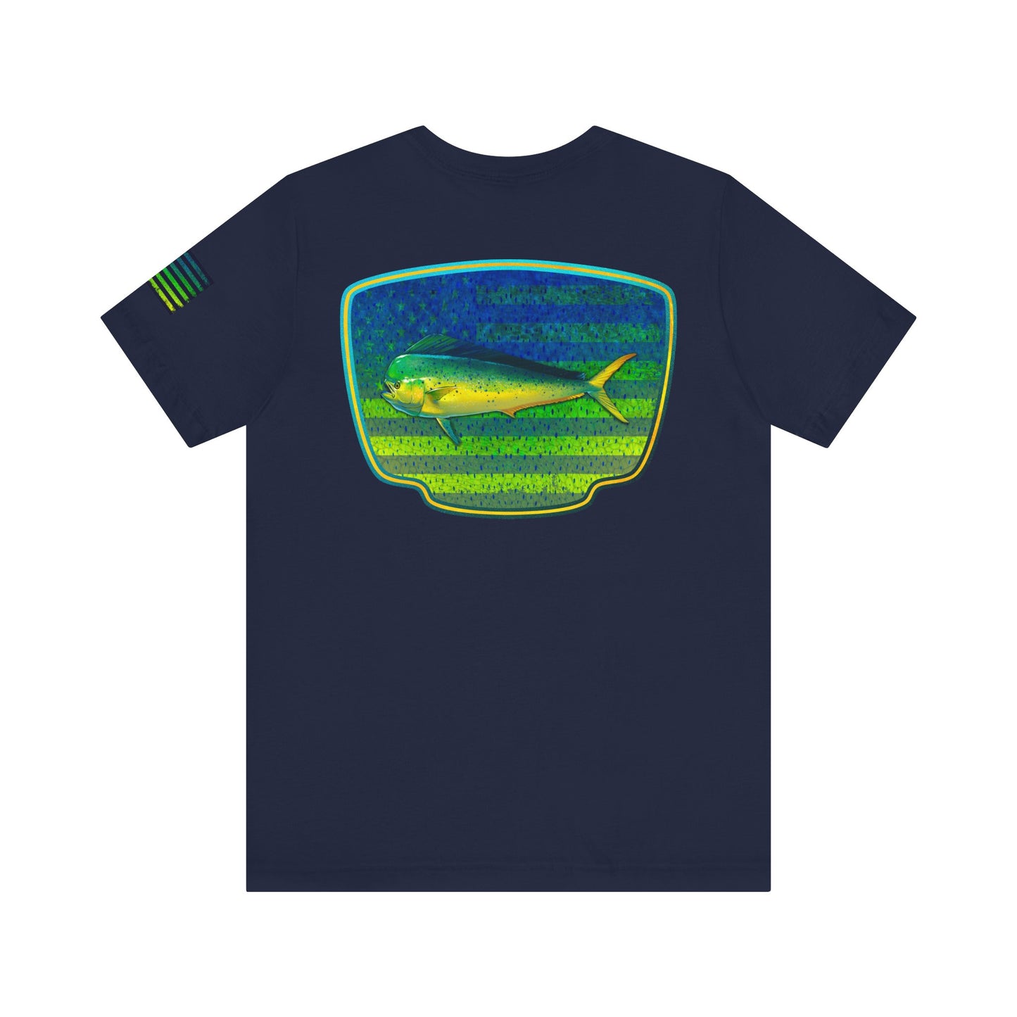 Patriotic Mahi Mahi Flag T-Shirt – Bold Saltwater Fishing Graphic Tee