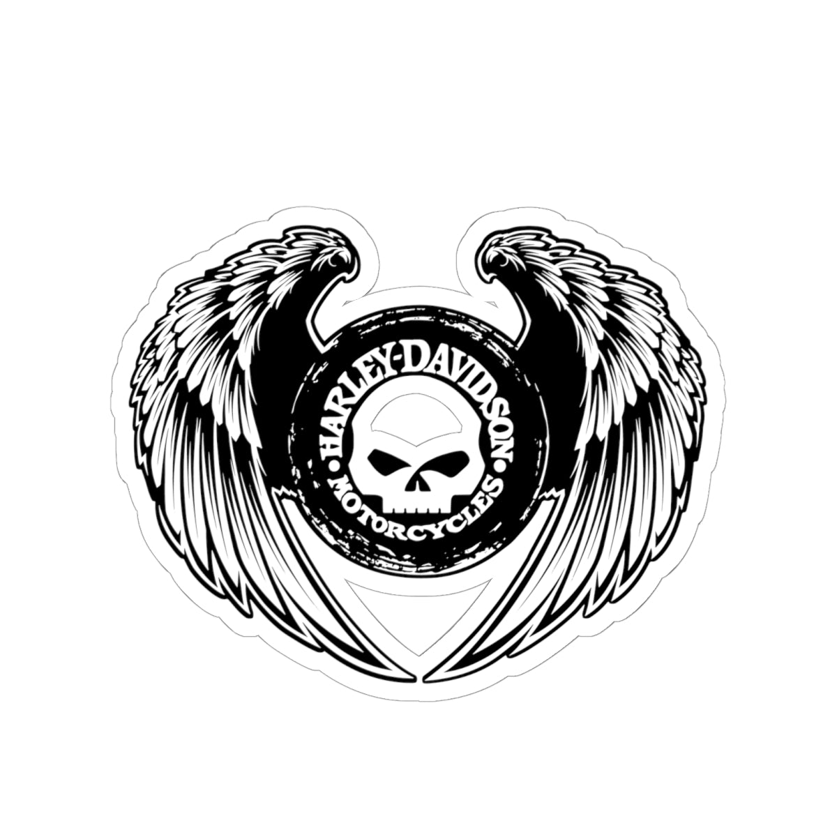 Winged Harley Skull Sticker | Black and White Biker Emblem Decal for Helmets, Toolboxes & Laptops, ArtKiss-Cut Stickers