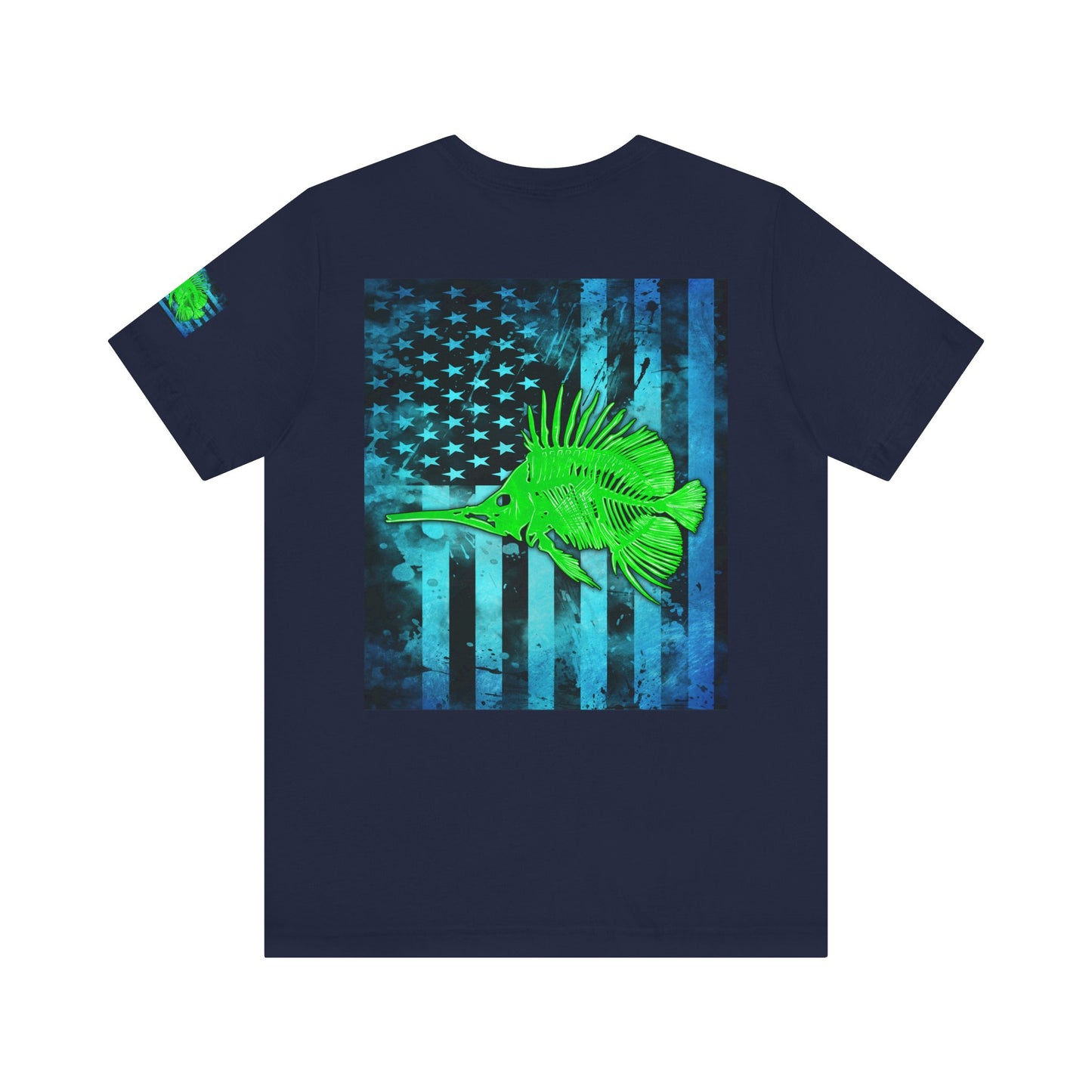 Green Fish Grunge American Flag Tee, Patriotic USA Shirt, Vintage American Flag