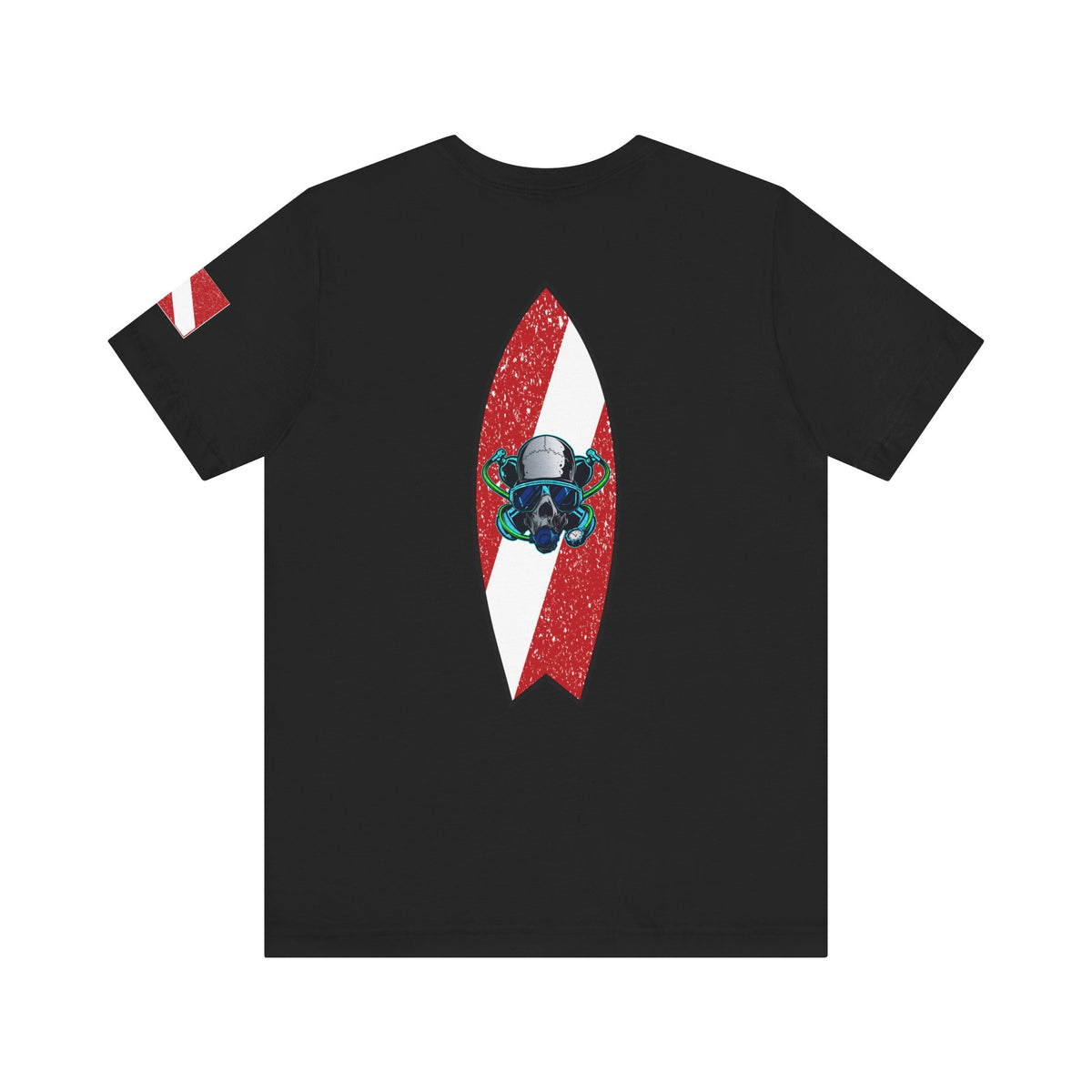 Scuba Diver Skull Red Dive Flag Design – Vintage Distressed Diving Flag Graphic with Oxygen Mask & Regulator, Retro Surfboard Decal, Nautical Tattoo Art