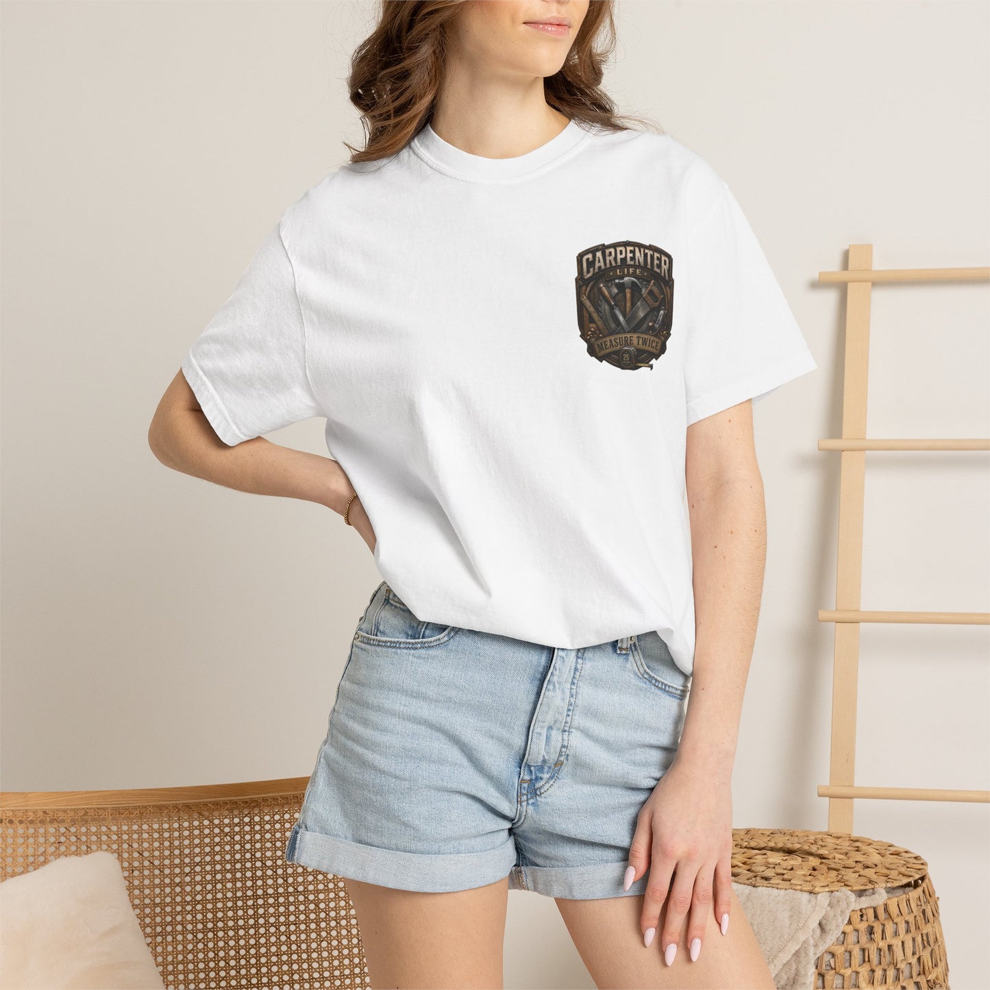 Carpenter Life T-Shirt – 'Measure Twice' Vintage Tool Emblem