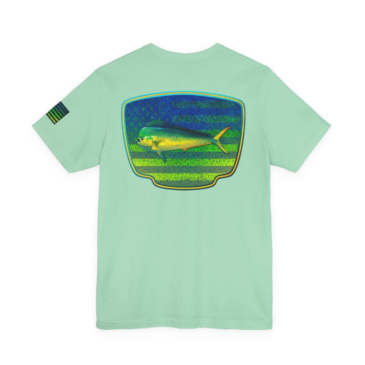 Patriotic Mahi Mahi Flag T-Shirt – Bold Saltwater Fishing Graphic Tee