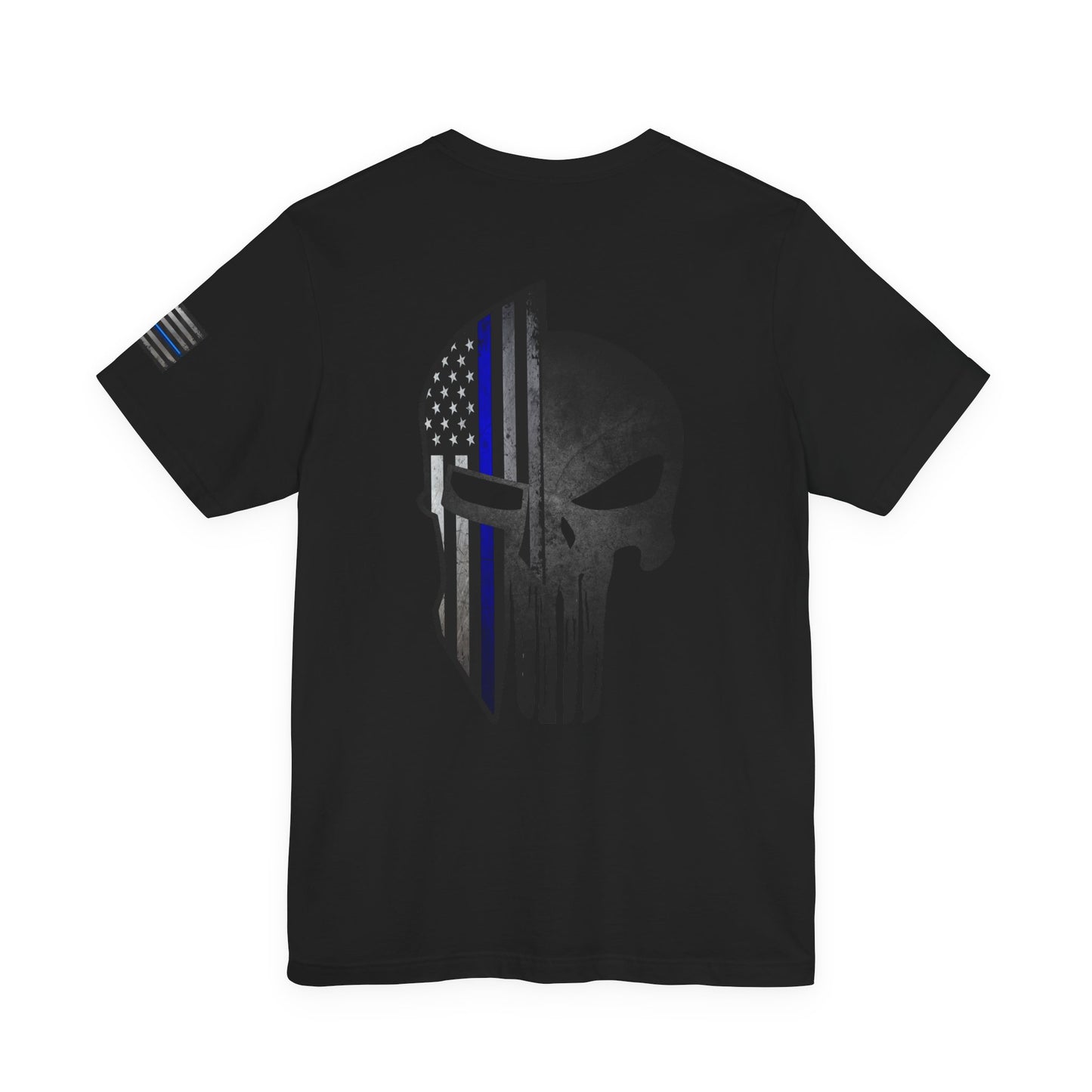 Grunge Stone Spartan Thin Blue Line American Flag T-Shirt – Honor & Valor Police Tribute Tee