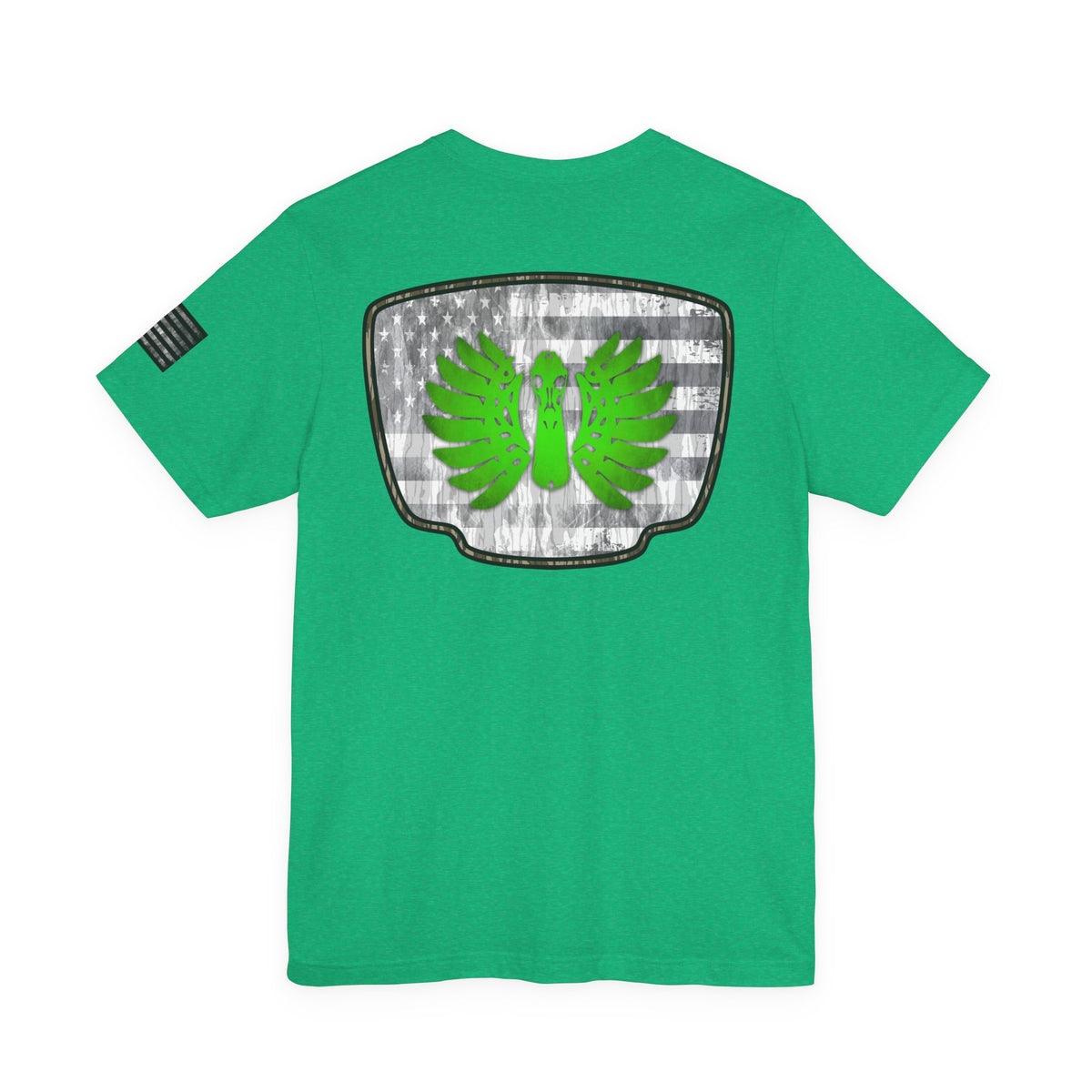 Duck Skull Hunting Badge T-Shirt – Mossy Camo Print, Crossed Guns & Duck Skull Graphic
