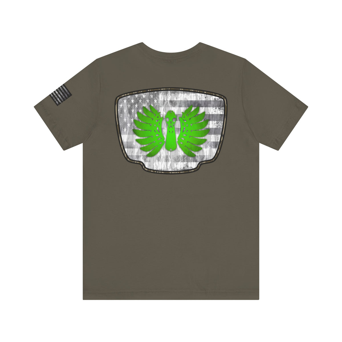 Duck Skull Hunting Badge T-Shirt – Mossy Camo Print, Crossed Guns & Duck Skull Graphic