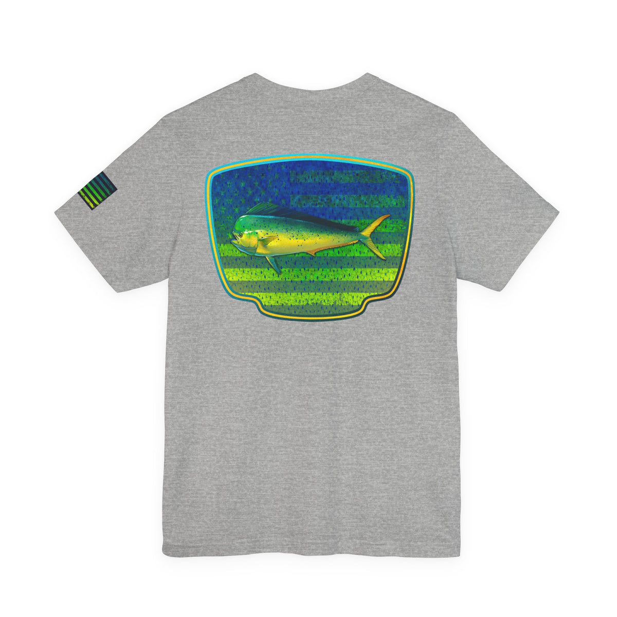 Patriotic Mahi Mahi Flag T-Shirt – Bold Saltwater Fishing Graphic Tee