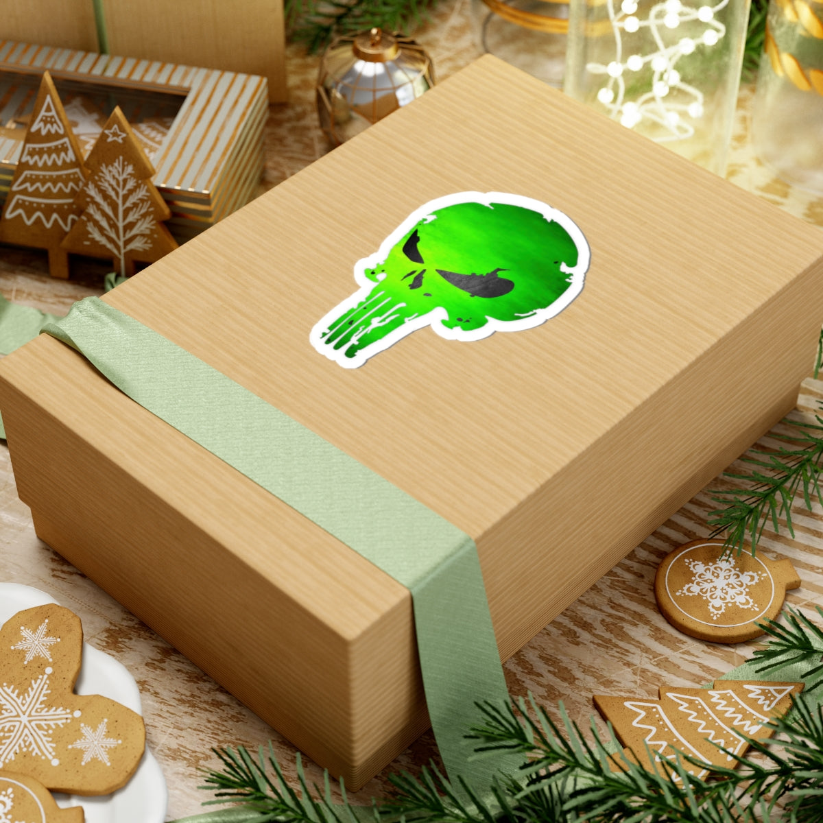 Green Distressed Skull Warrior Sticker – Bold Urban Graphic for Laptops, Water Bottles & More