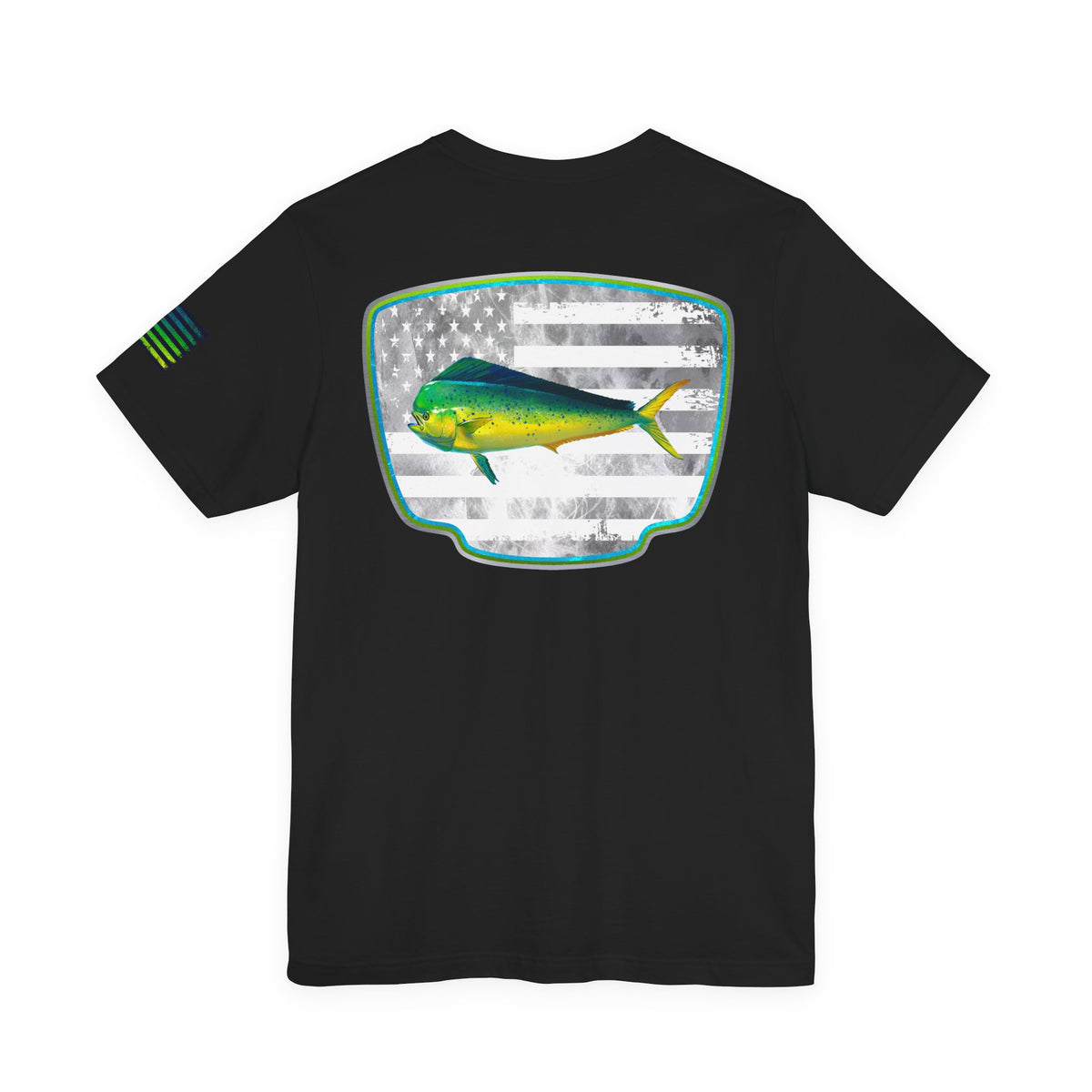 Mahi Mahi Sunglass Badge Tee – White Distressed Flag Fishing Shirt