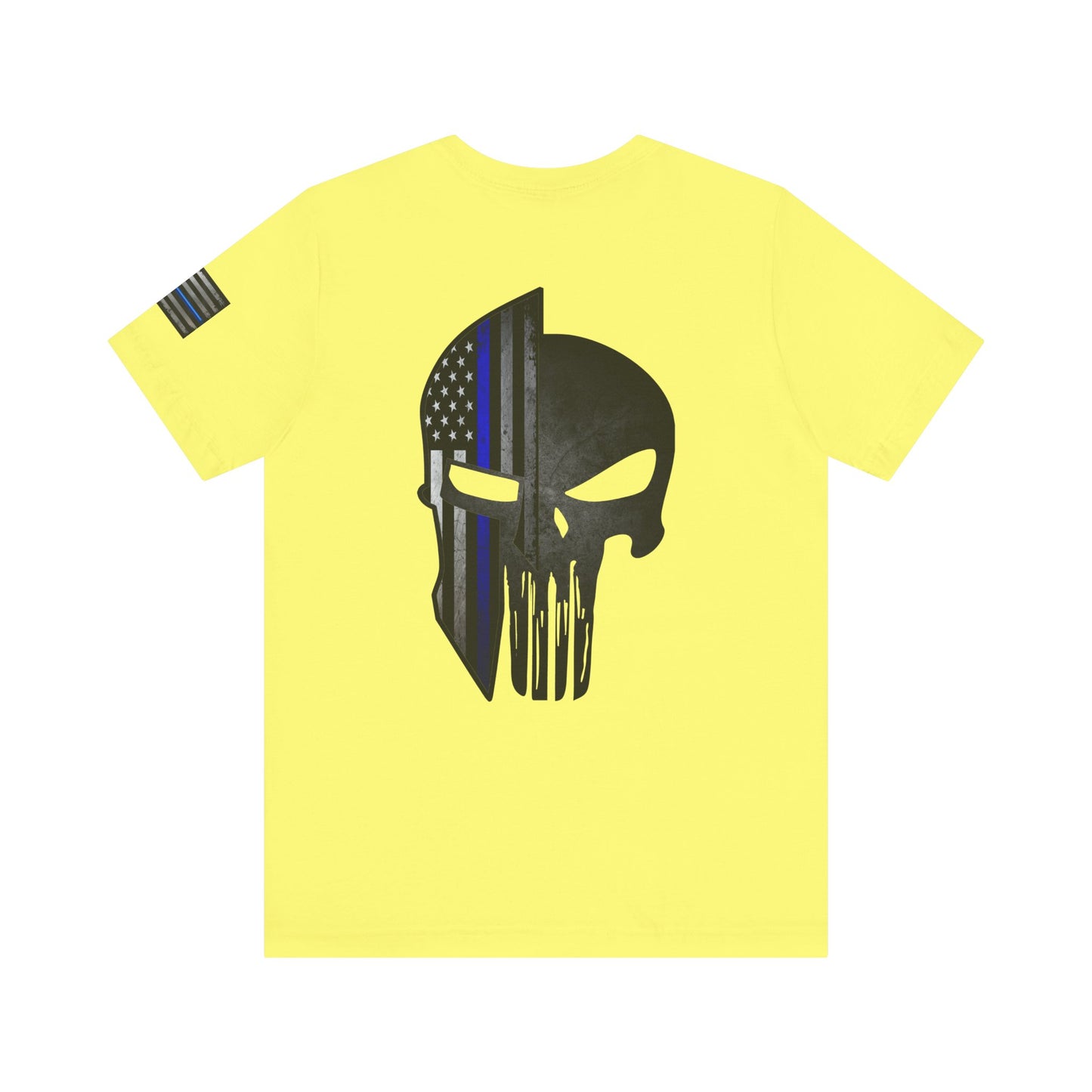 Grunge Stone Spartan Thin Blue Line American Flag T-Shirt – Honor & Valor Police Tribute Tee
