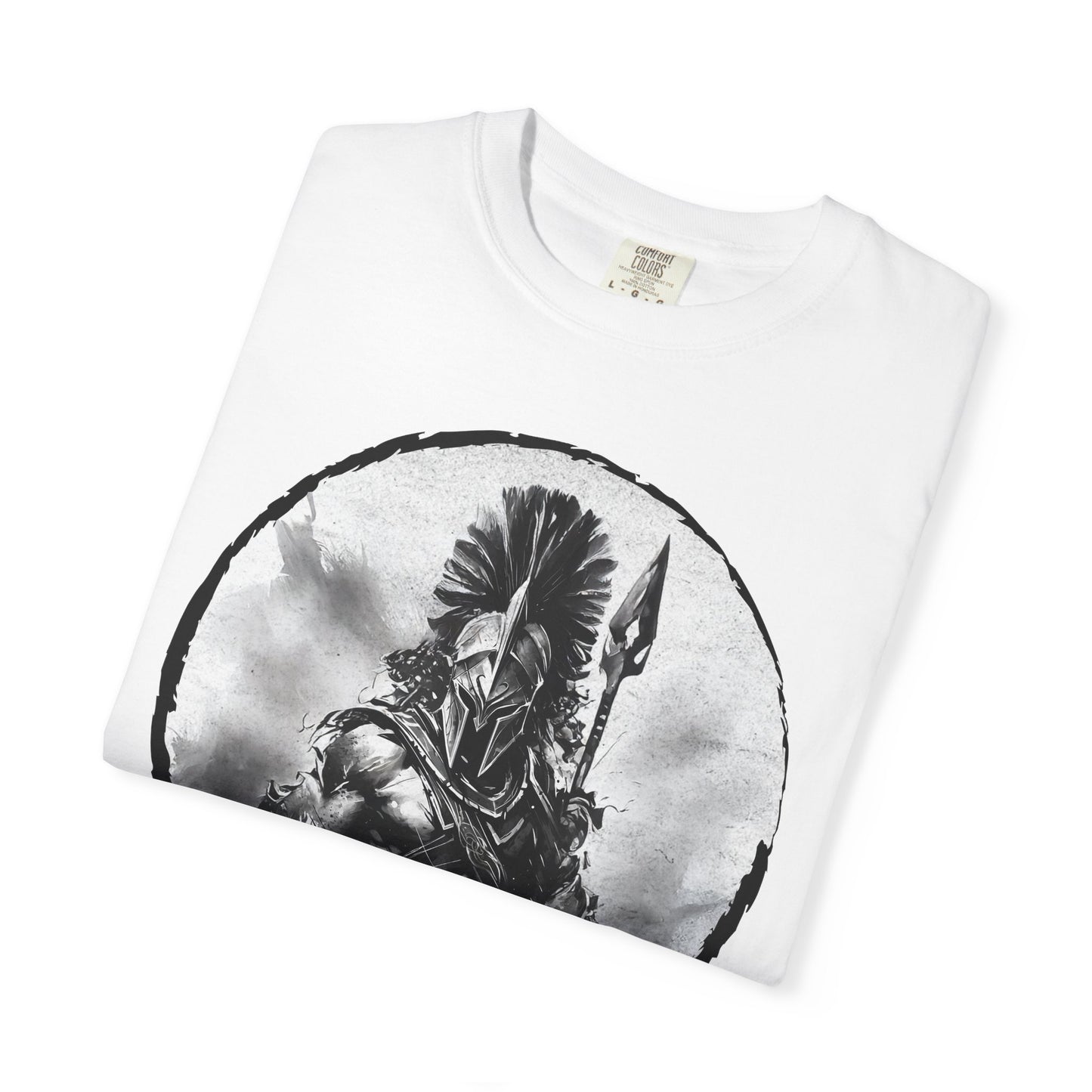 Spartan Warrior T-Shirt – Greek Helmet Circle Design Front & Spear Back | Warrior Graphic Tee