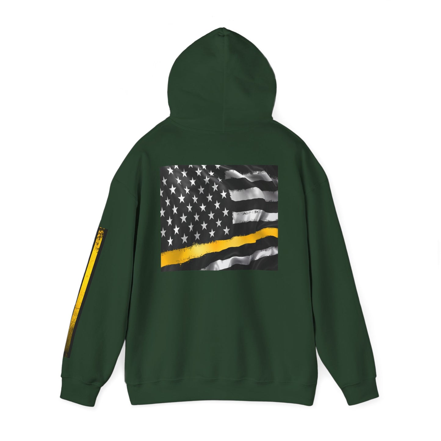 911 Dispatcher Thin Yellow Line American Flag Heart Hoodie, Dispatcher Hooded Sweatshirt, First Responder Gift, Patriotic