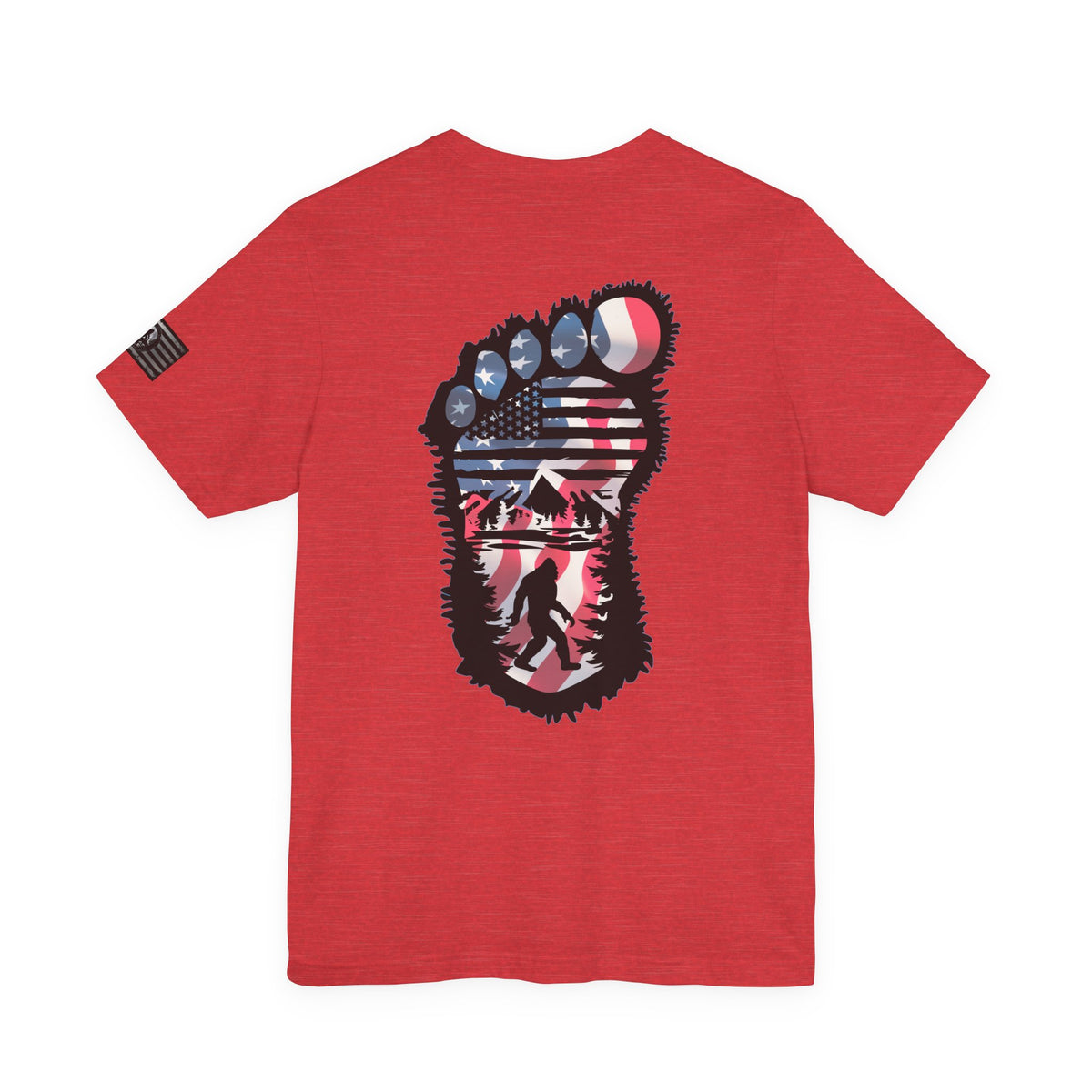 Bigfoot American Flag Adventure-Ready Unisex Tee, Perfect for Campouts, Gifts, Outdoor Wear
