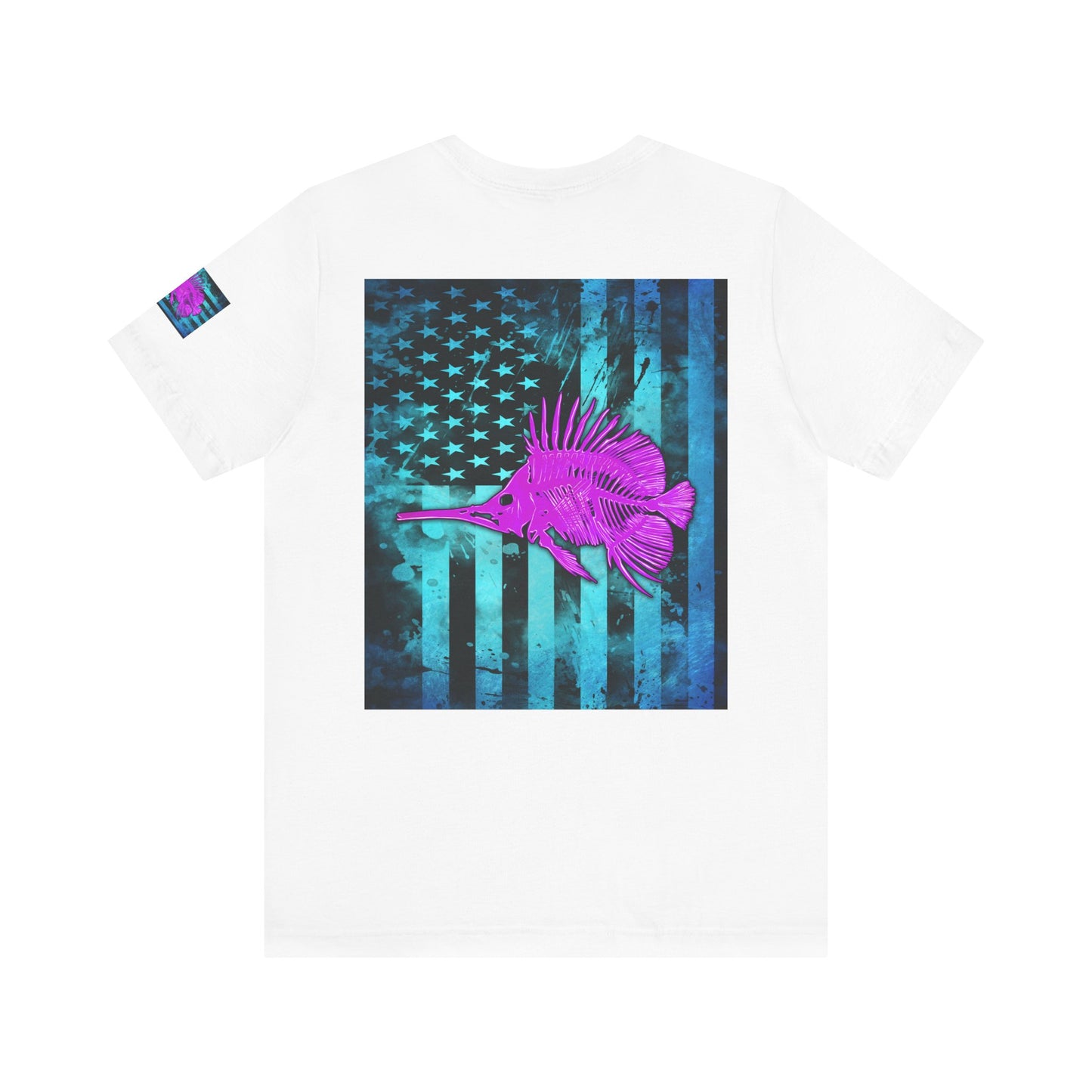Pink Angler Grunge American Flag Tee, Patriotic USA Shirt, Vintage American Flag