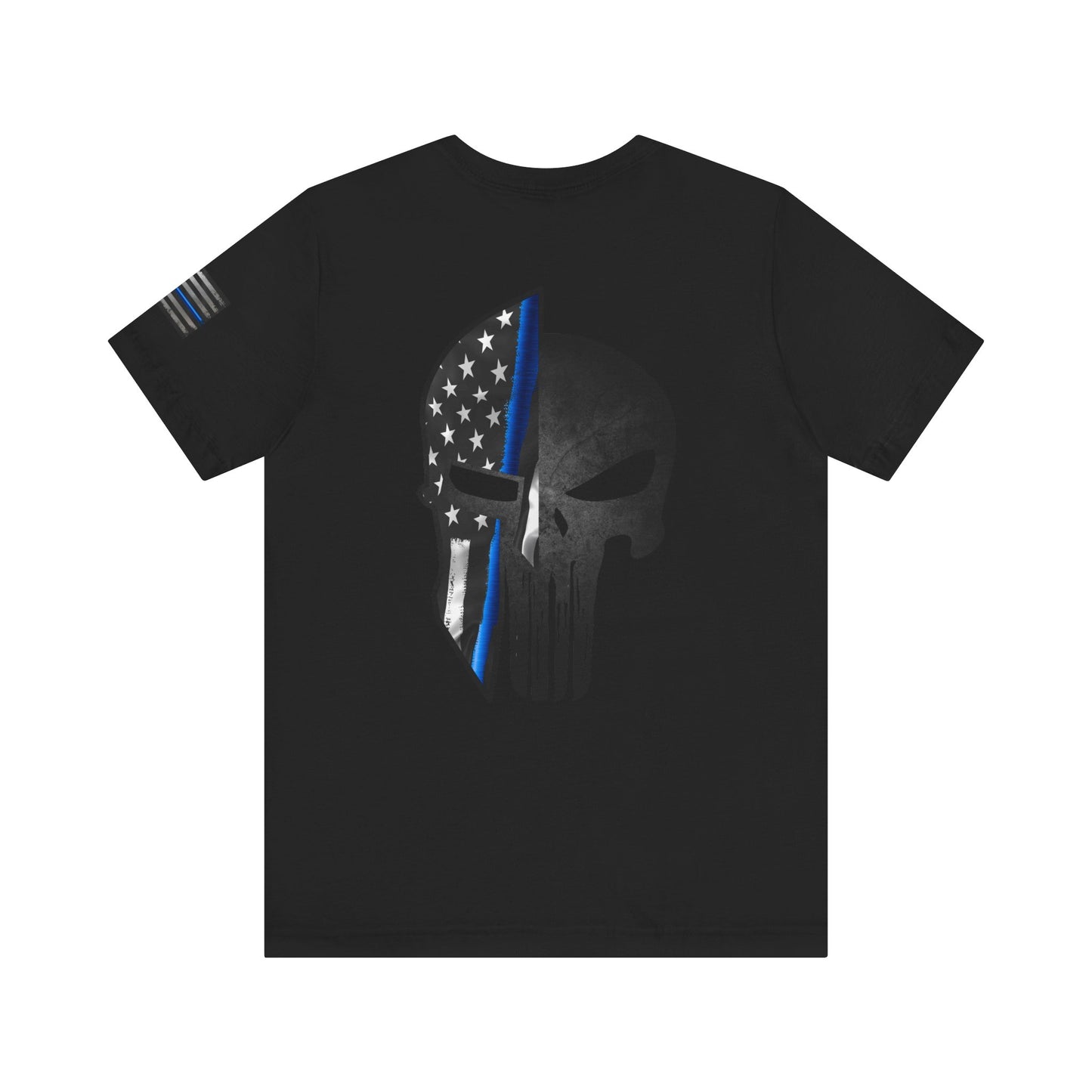 Grunge Spartan Helmet Thin Blue Line American Flag T-Shirt – Honor & Valor Police Tribute Tee