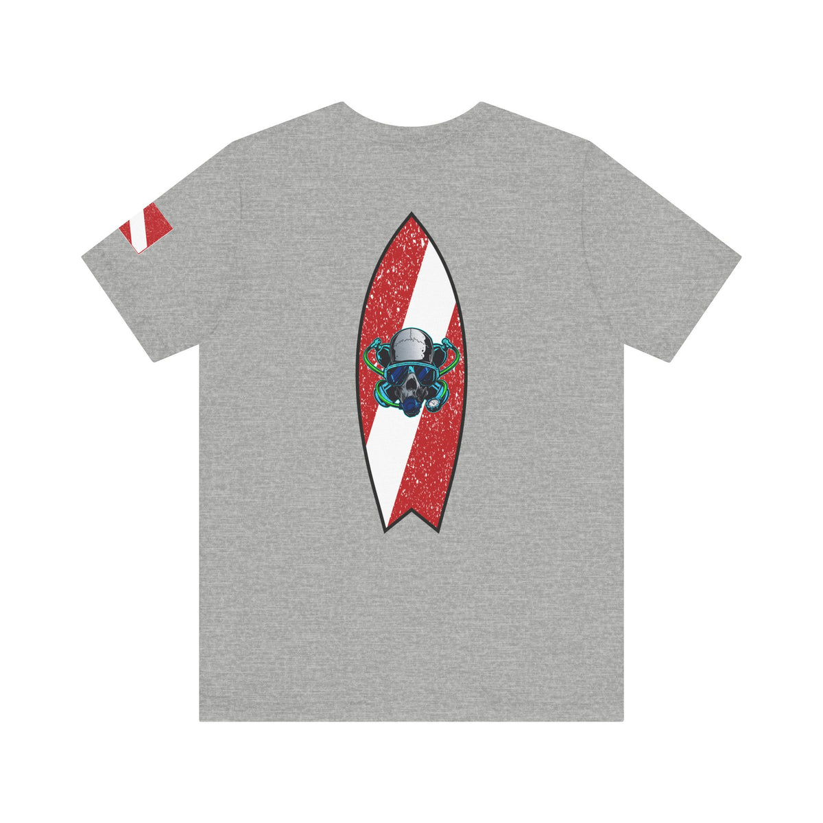 Scuba Diver Skull Red Dive Flag Design – Vintage Distressed Diving Flag Graphic with Oxygen Mask & Regulator, Retro Surfboard Decal, Nautical Tattoo Art