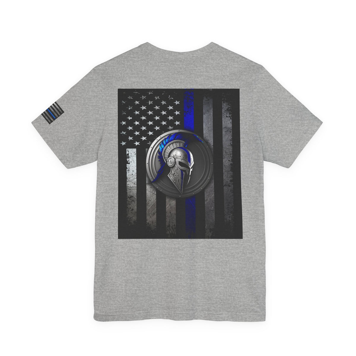 Spartan Helmet Flag Shirt – Thin Blue Line American Patriotic Tee for Law Enforcement Support