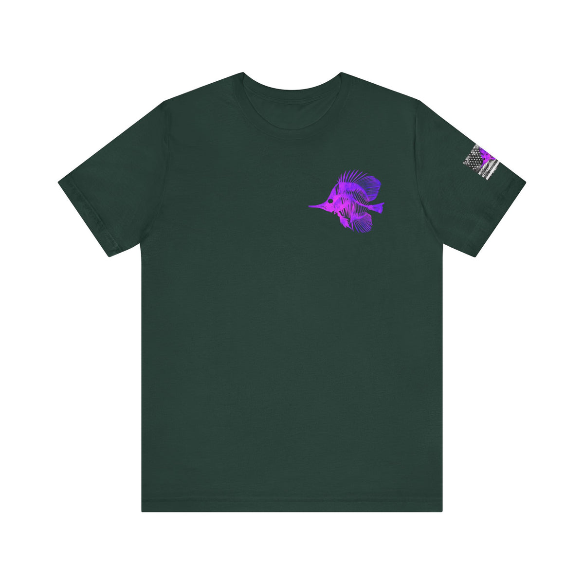 Purple Fish Angler Grunge American Flag Tee, Patriotic USA Shirt, Vintage American Flag