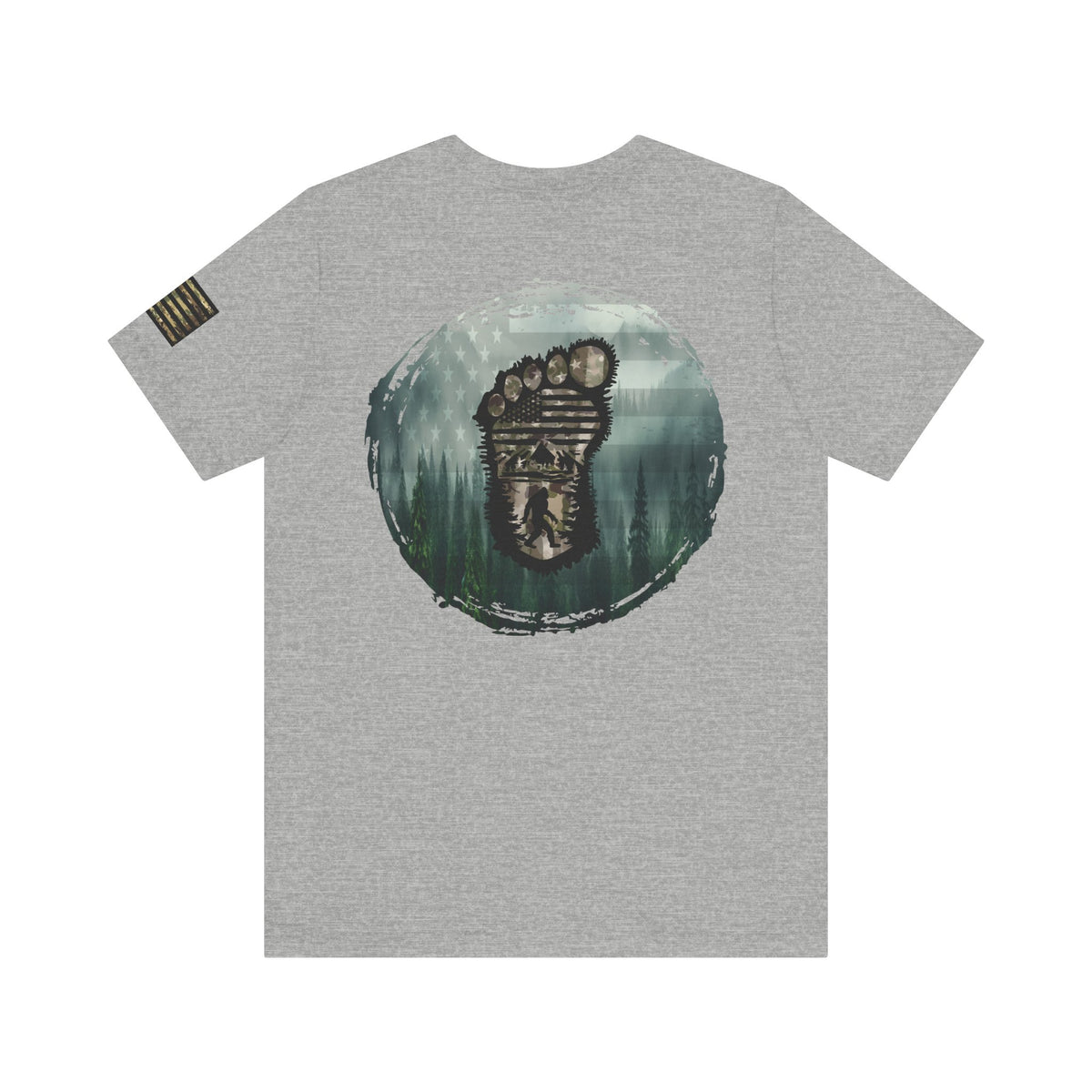 Bigfoot American Flag Camo Tee, Patriotic Sasquatch Shirt, USA Yetti Top, Men's Women's Unisex T-shirt, Cryptid Camouflage
