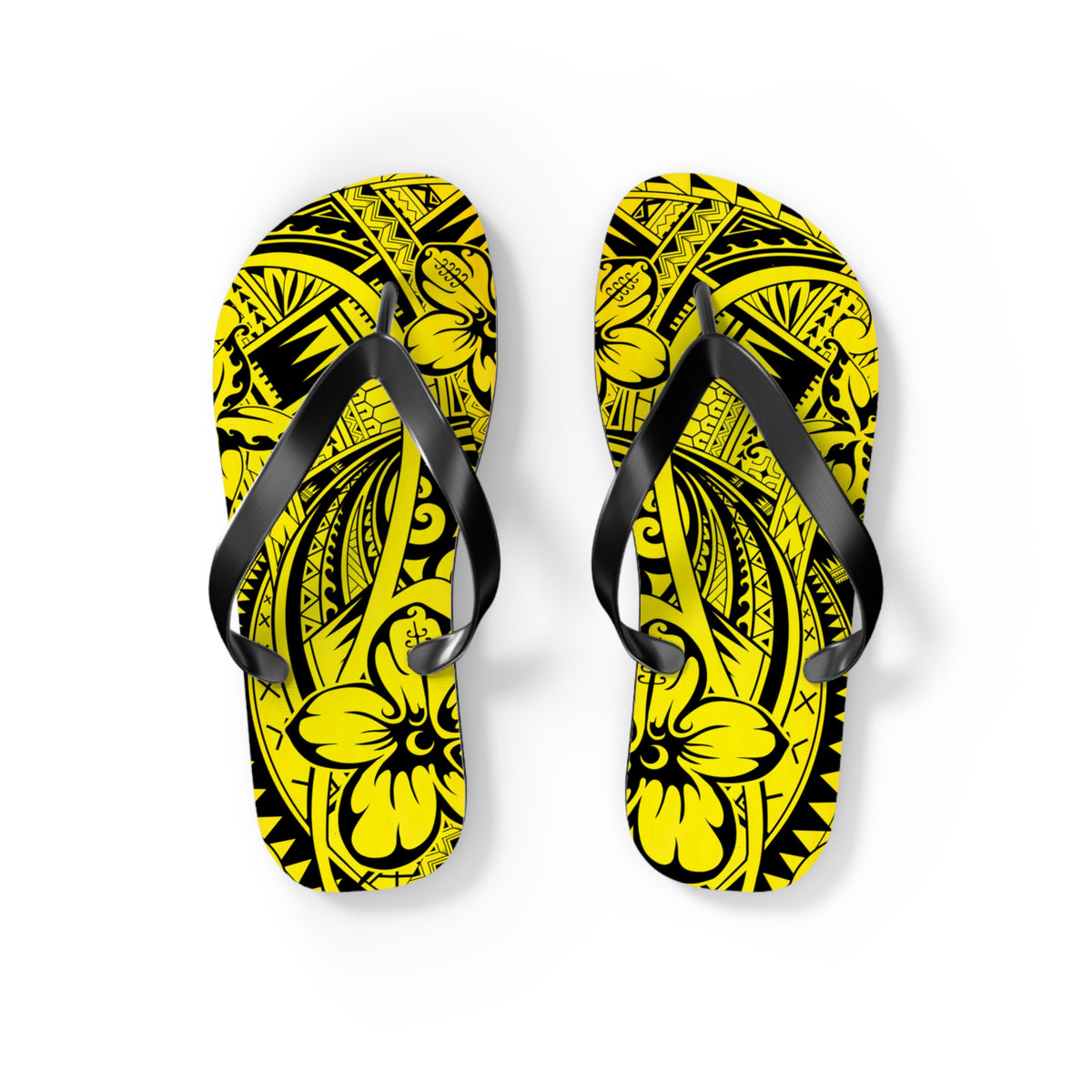 Polynesian Yellow Flip Flops, Summer Beach Sandals, Tropical Vacation Footwear, Gift for Her, Bohemian Style Footwear