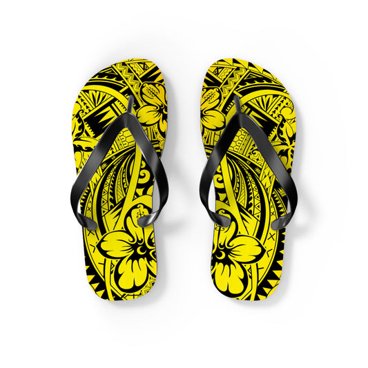 Polynesian Yellow Flip Flops, Summer Beach Sandals, Tropical Vacation Footwear, Gift for Her, Bohemian Style Footwear