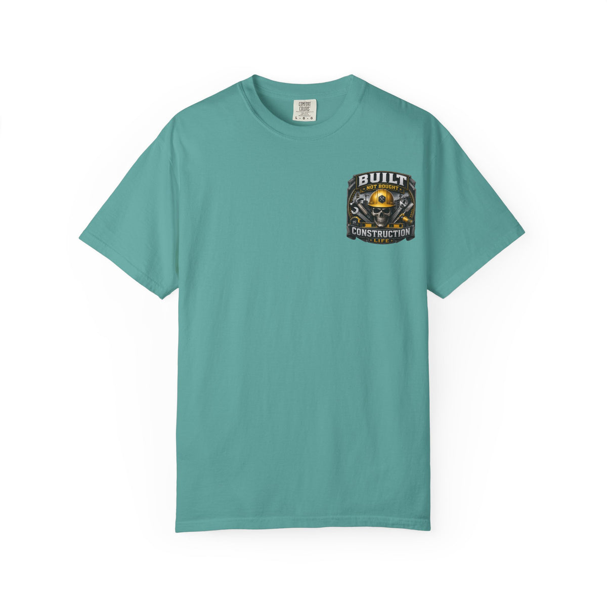 Construction Life T-Shirt — "Built Not Bought" Skull & Hard Hat Crew Tee