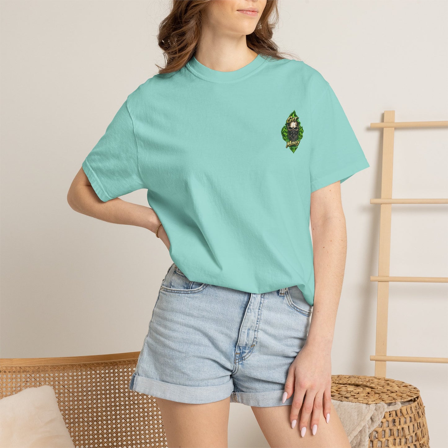 Get Money Skull Graphic Tee – Green Flame Dollar Sign Hustle Streetwear Shirt