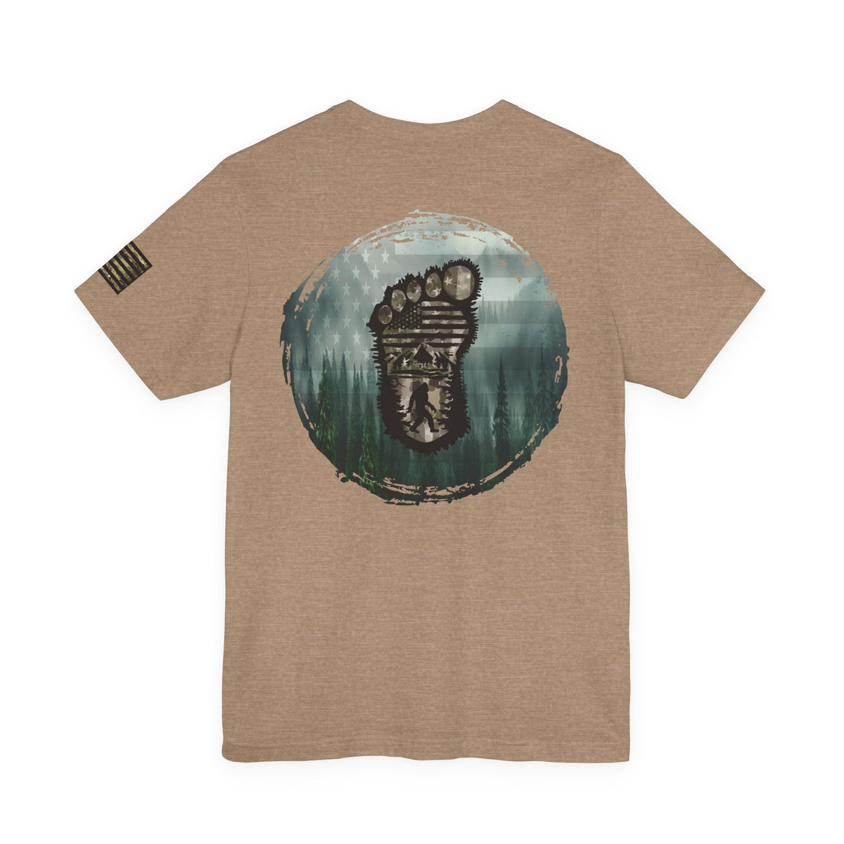 Bigfoot American Flag Camo Tee, Patriotic Sasquatch Shirt, USA Yetti Top, Men's Women's Unisex T-shirt, Cryptid Camouflage