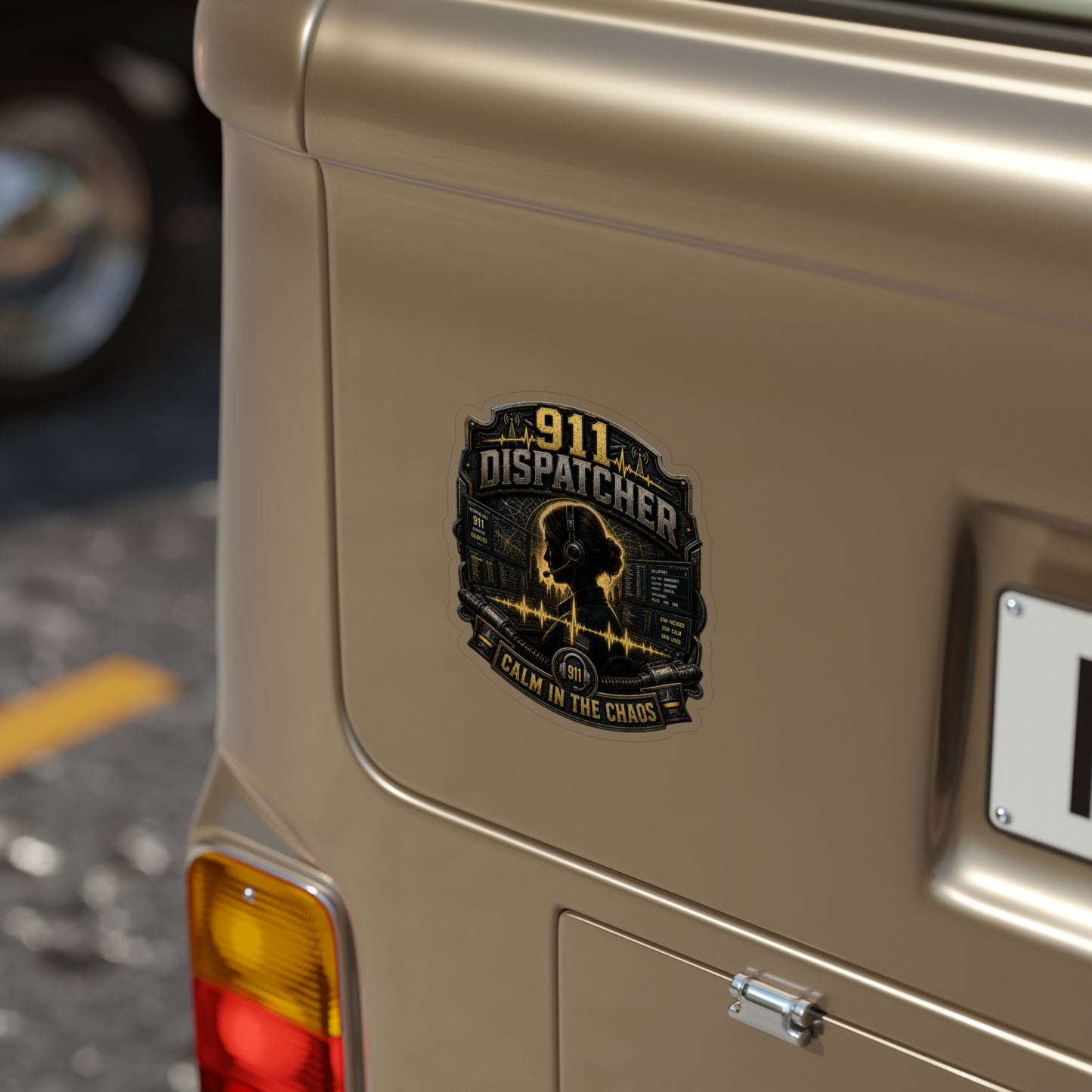 911 Dispatcher Calm In The Chaos Sticker | Emergency Dispatch Operator Decal | Thin Yellow Line Art (Outdoor Transparent)