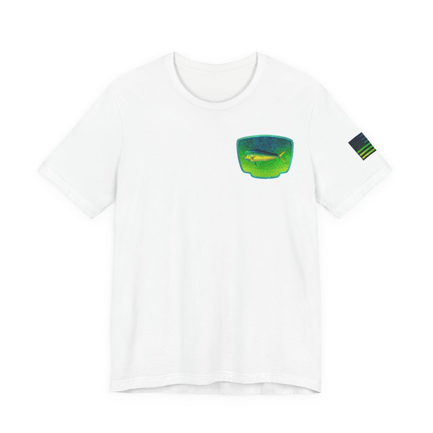 Bright Mahi Mahi Fish Skin Badge Tee – Bold Saltwater Fishing Shirt for Ocean Lovers
