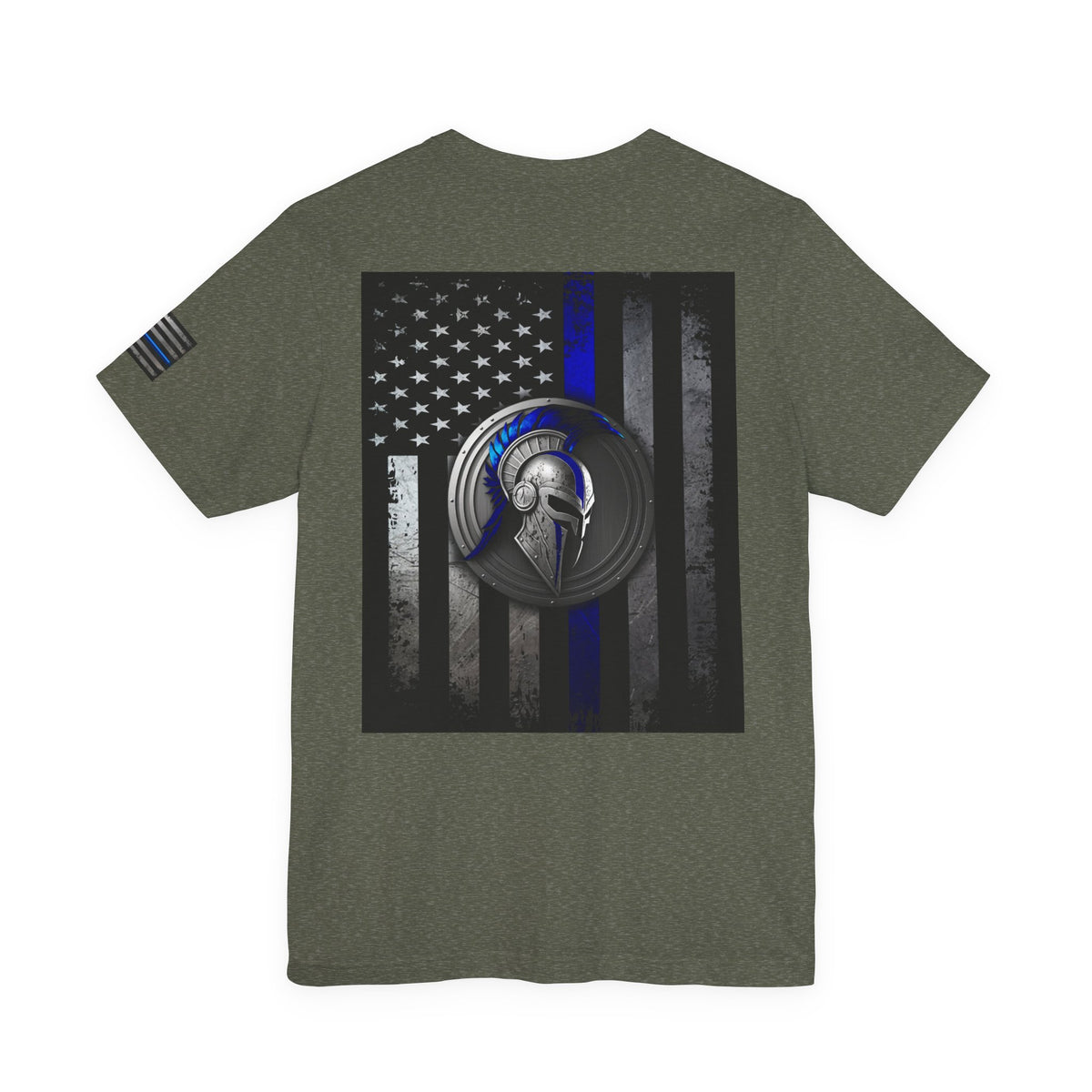 Spartan Helmet Flag Shirt – Thin Blue Line American Patriotic Tee for Law Enforcement Support