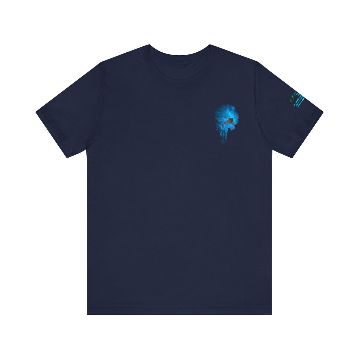 Blue Grunge Punisher Skull – Neon Grunge Vigilante Graphic for Shirts, Decals & Prints