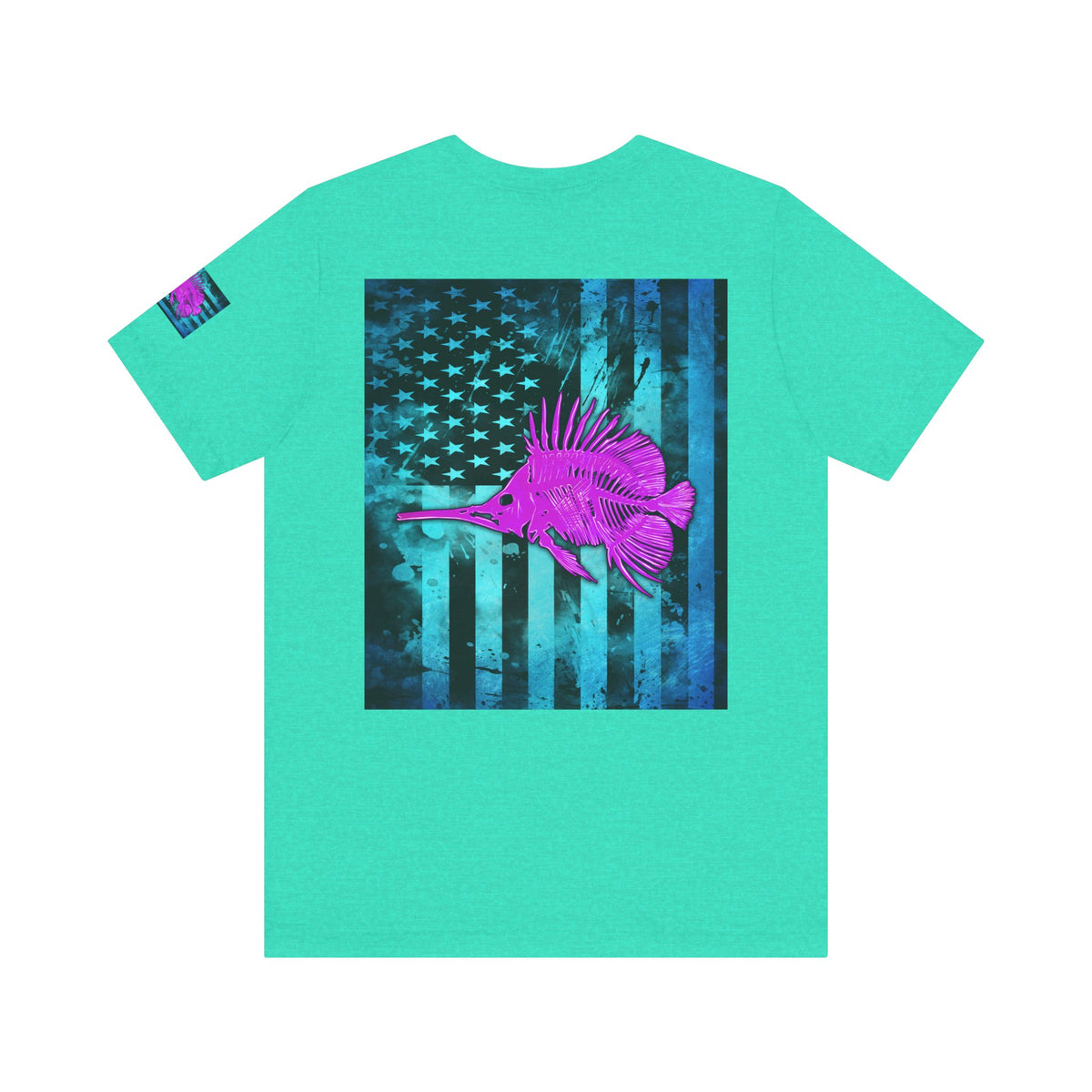 Pink Angler Grunge American Flag Tee, Patriotic USA Shirt, Vintage American Flag