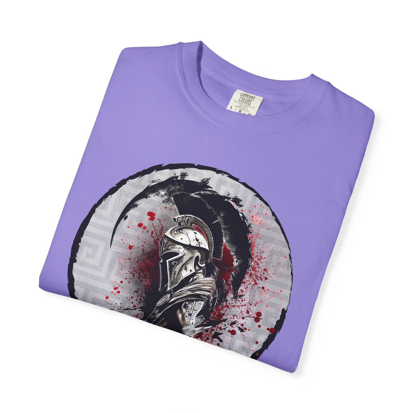Spartan Warrior T-Shirt – Greek Helmet Circle Design Front & Spear Back | Warrior Graphic Tee
