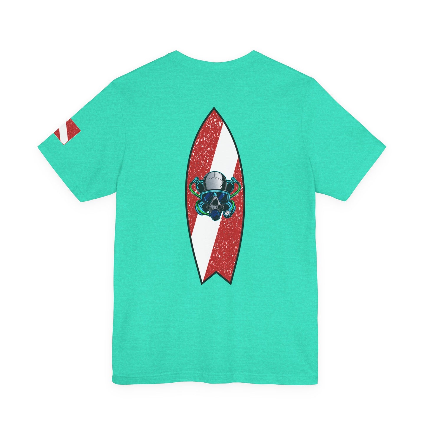 Scuba Diver Skull Red Dive Flag Design – Vintage Distressed Diving Flag Graphic with Oxygen Mask & Regulator, Retro Surfboard Decal, Nautical Tattoo Art