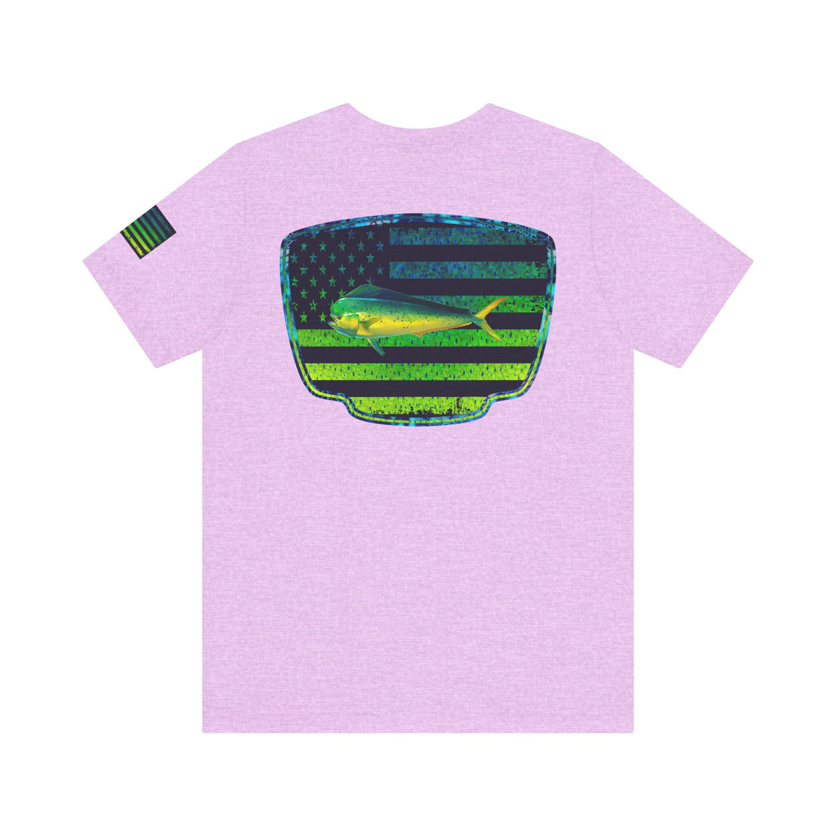 Patriotic Mahi Mahi Flag Tee – Grunge Fishing Badge Shirt for Outdoor Lovers
