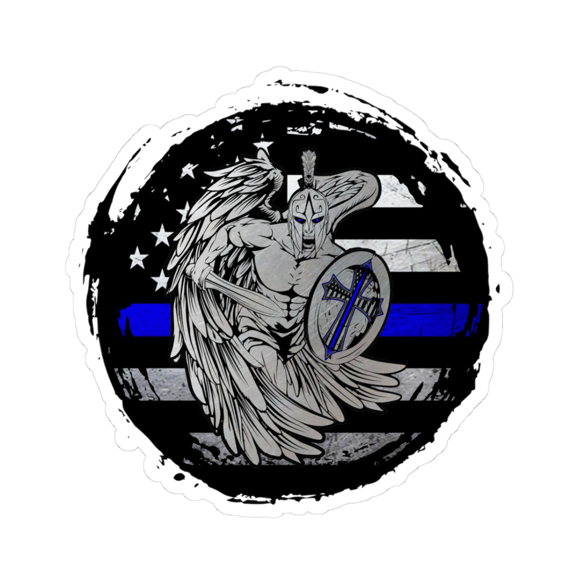 Spartan Warrior Thin Blue Line Police Support Sticker ArtKiss-Cut Stickers