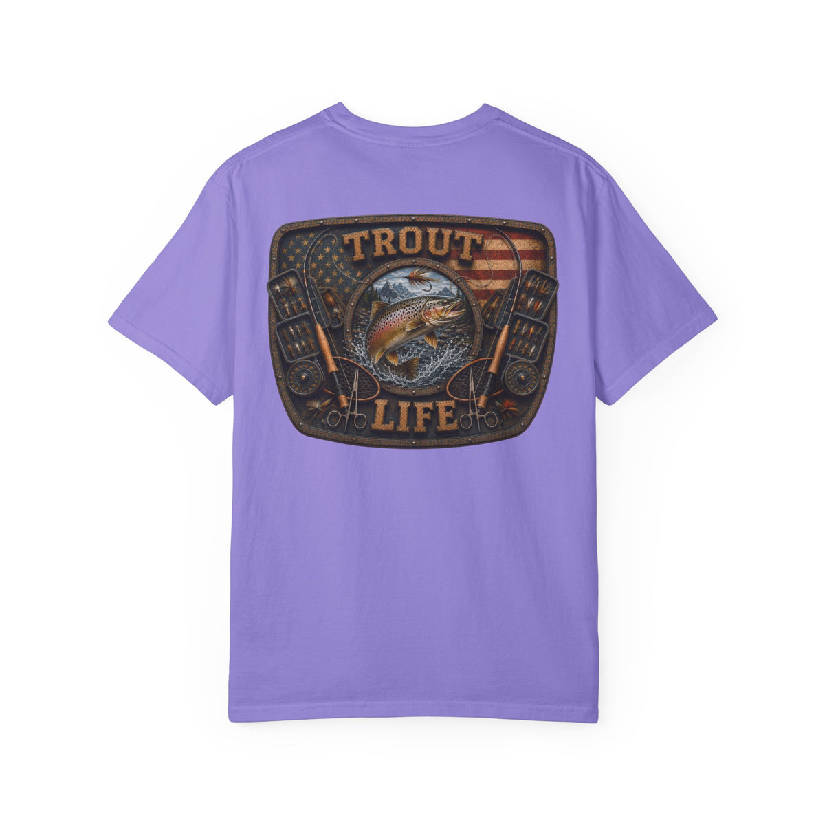 Trout Life T-Shirt — Fishing Graphic Tee with Trout & American Flag