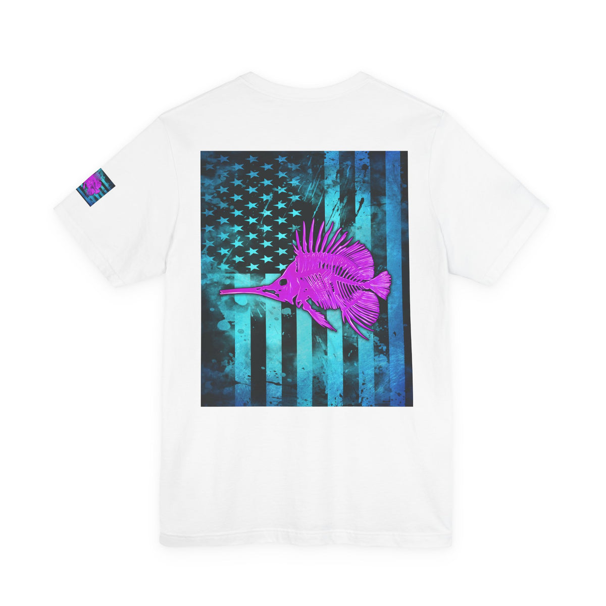 Pink Angler Grunge American Flag Tee, Patriotic USA Shirt, Vintage American Flag