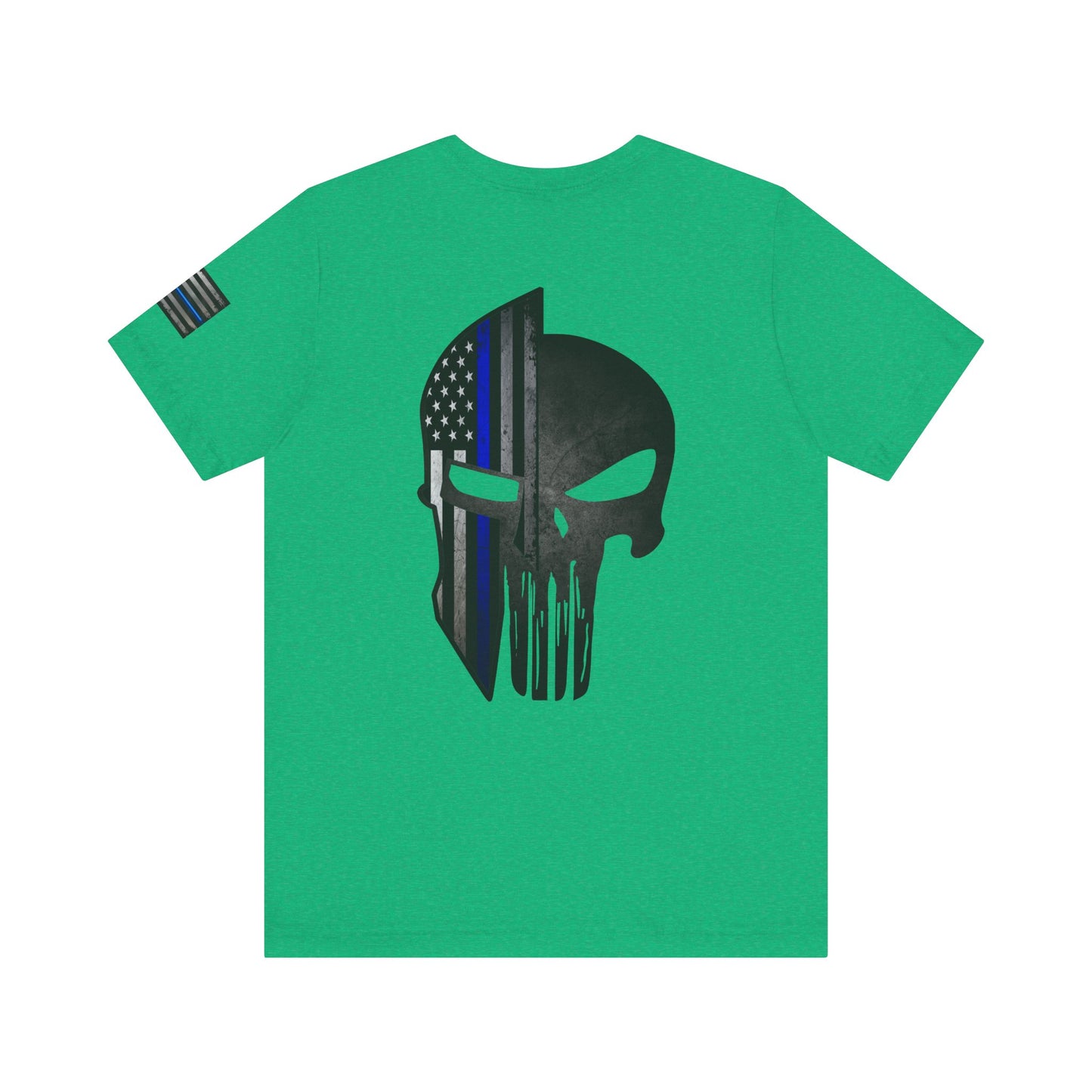 Grunge Stone Spartan Thin Blue Line American Flag T-Shirt – Honor & Valor Police Tribute Tee