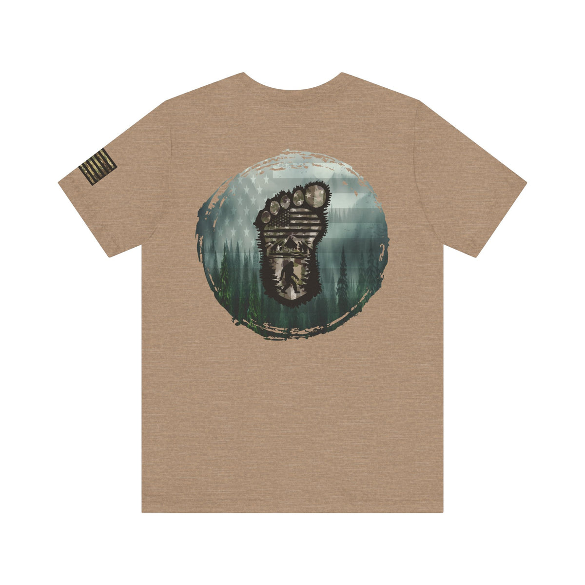 Bigfoot American Flag Camo Tee, Patriotic Sasquatch Shirt, USA Yetti Top, Men's Women's Unisex T-shirt, Cryptid Camouflage