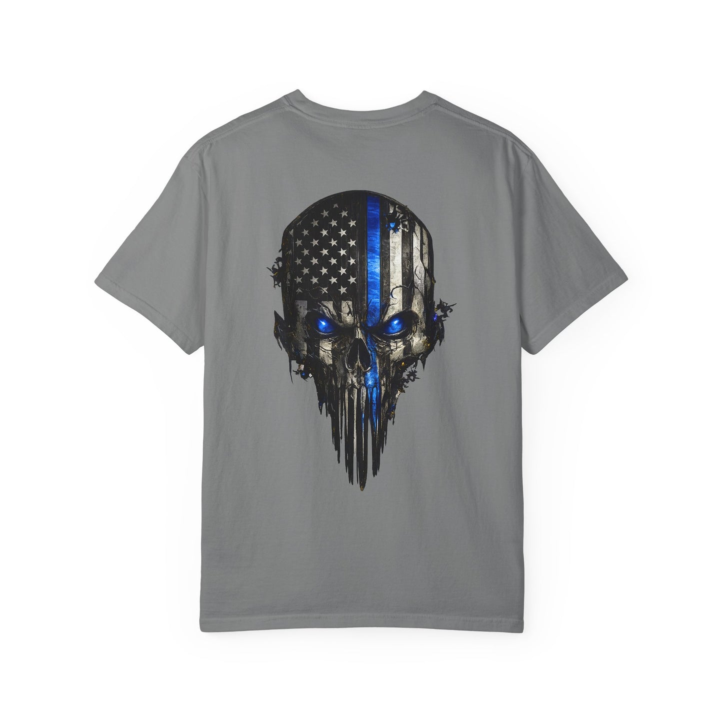 Thin Blue Line Skull T-Shirt — American Flag Police Support Tee