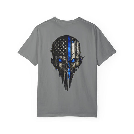 Thin Blue Line Skull T-Shirt — American Flag Police Support Tee
